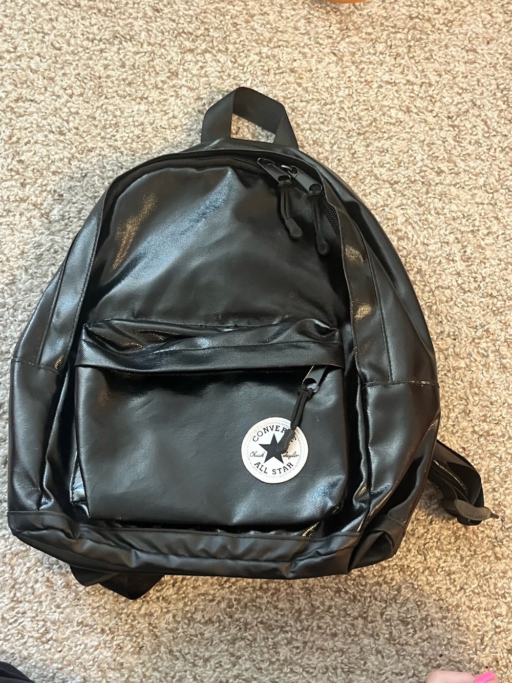 Converse Black Faux Leather Mini Backpack with All Star Patch